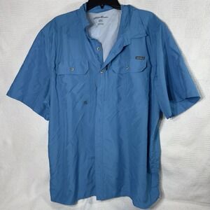 Eddie Bauer Men's Short Sleeve‎ Blue Moisture Wicking Fishing Shirt Size  XXL